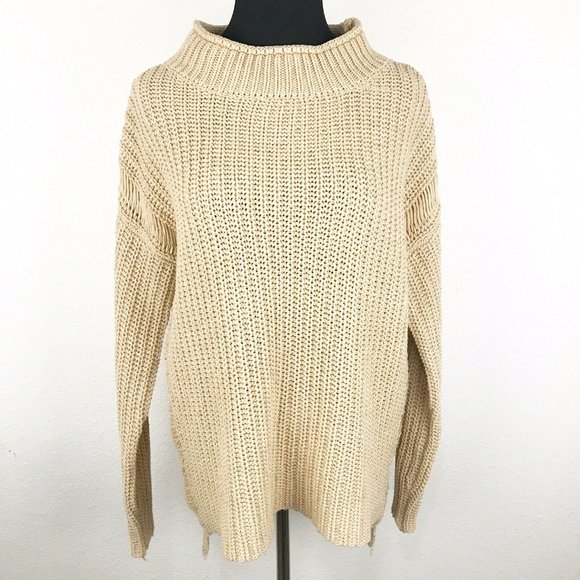 Umgee Sweaters - UMGEE | Beige Funnel Neck Knit Sweater Size Small